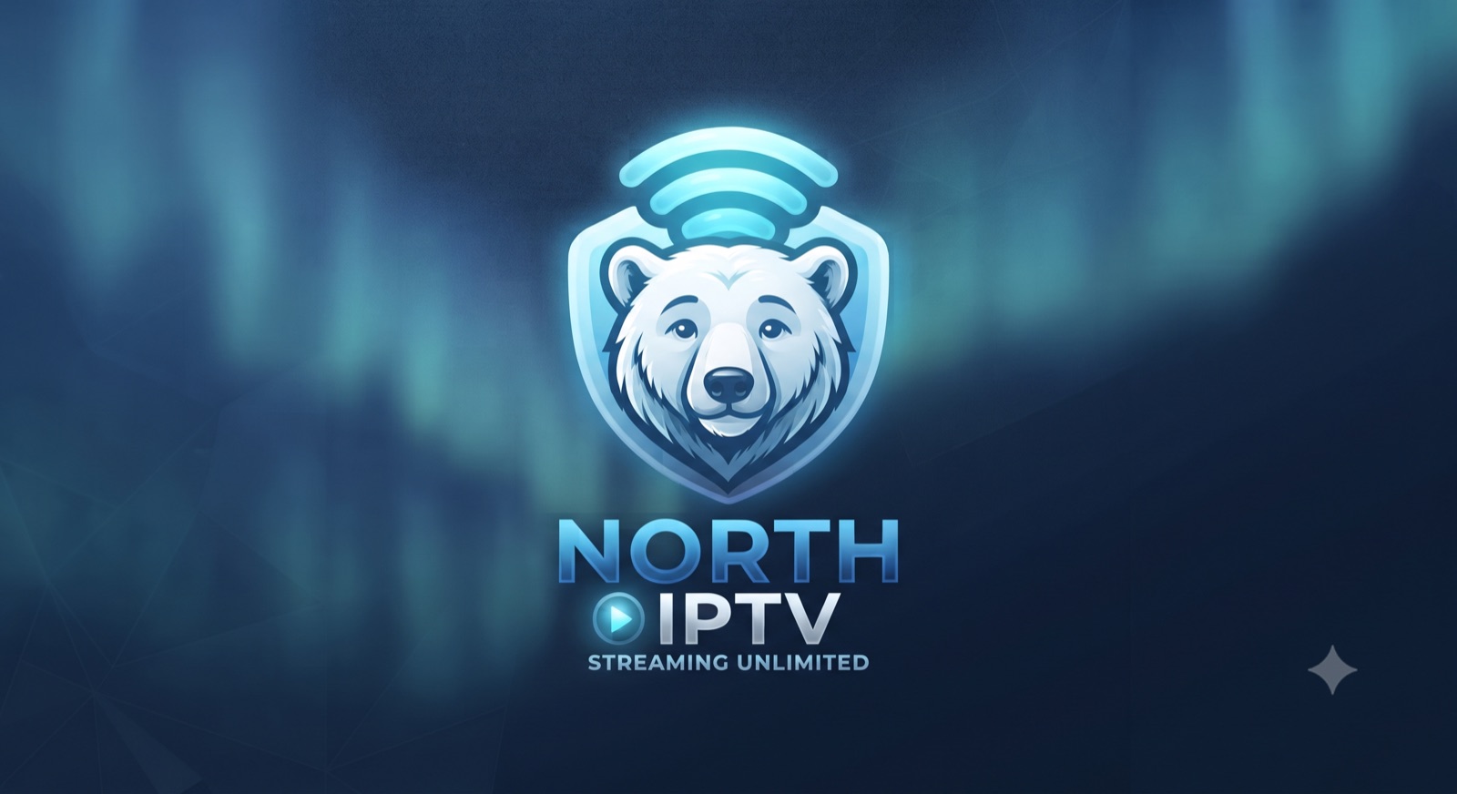 The North IPTV polar bear mascot under the northern lights